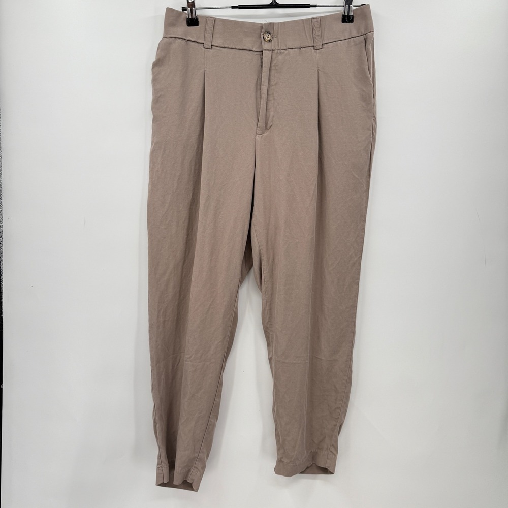 Torrid Women's Beige Lyocell Linen Blend Pleated High Waisted Cropped Pants‎  12